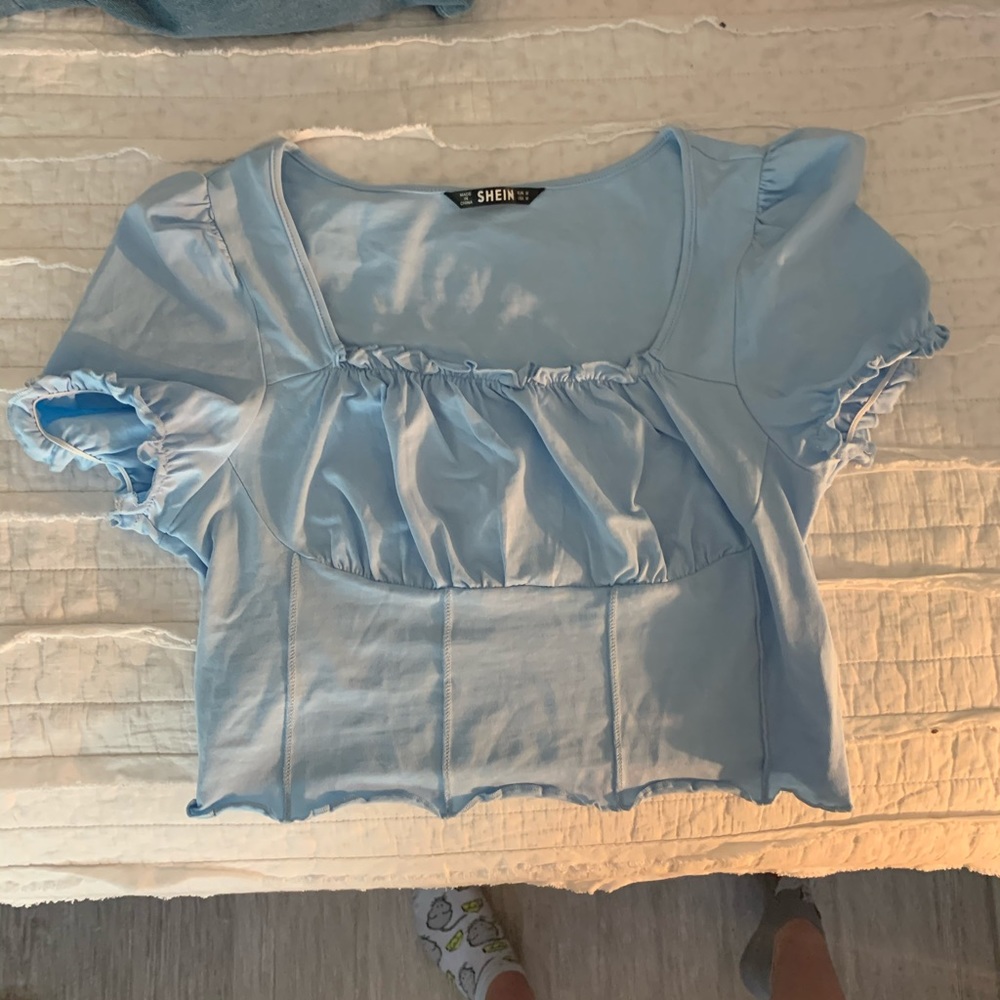SHEIN crop baby blue top